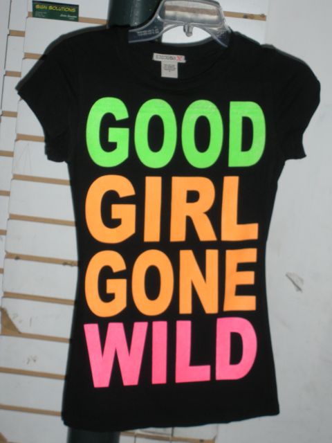 6 Pcs Ladies Neon Print Baby Doll T shirts GOOD GIRL GONE WILD